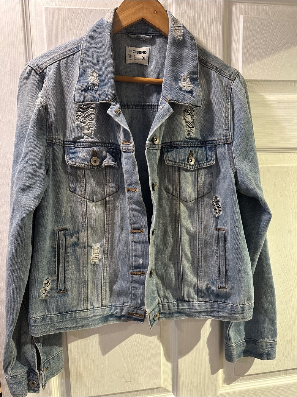 Ci Sono Light Blue Distressed Denim Jacket